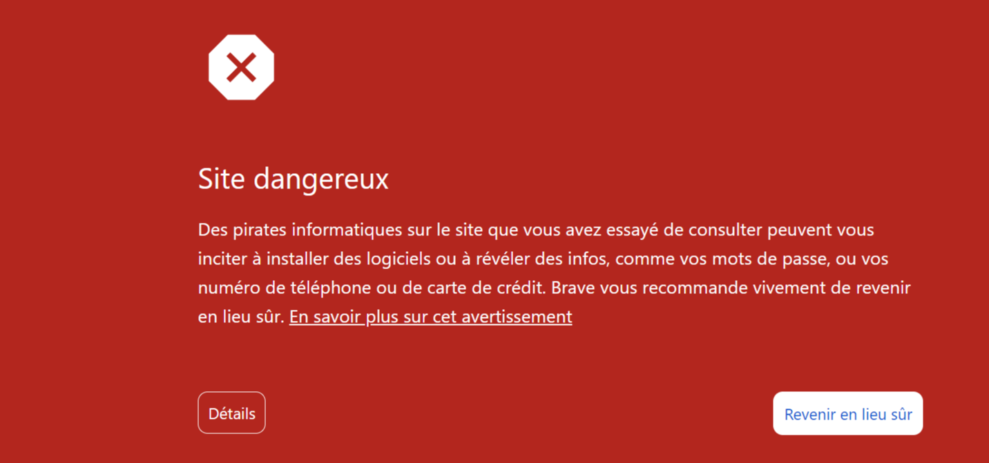 Site dangereux, risque de phishing 